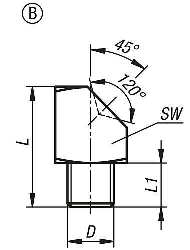 TRICHTERSCHMIERNIPPEL ABGEWINKELT 45° D=M06X1, FORM:B STAHL, VIERKANT-1