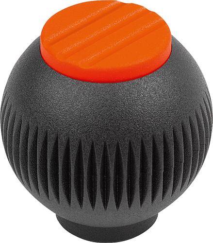 GRIFFKUGEL GR.4, D1=50 D=M10, THERMOPLAST SCHWARZGRAU RAL7021, KOMP:STAHL, DECKEL:ORANGE RAL2004-0