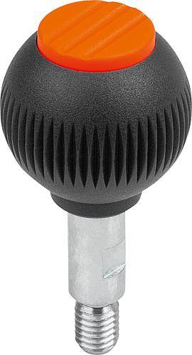 GRIFFKUGEL DREHBAR GR.4, D1=50 D=M12X20, THERMOPLAST SCHWARZGRAU RAL7021, KOMP:STAHL, DECKEL:ORANGE-0