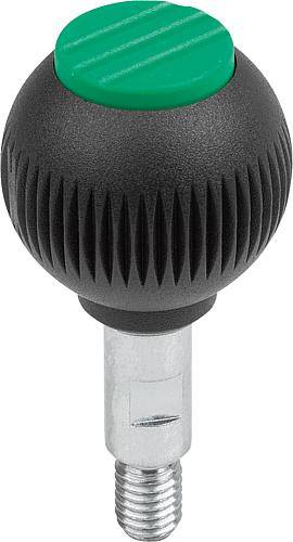 GRIFFKUGEL DREHBAR GR.1, D1=25 D=M06X10, THERMOPLAST SCHWARZGRAU RAL7021, KOMP:EDELSTAHL, DECKEL:GRÜN-0
