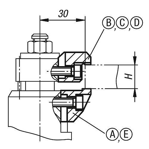 SPANNBACKEN FORM:E UNTERE SPANNBACKE, M.PENDELNDER ABGEFL.KUGEL, H1=32,8, EINSATZSTAHL-5