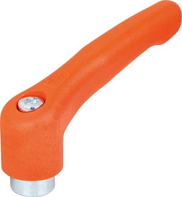 KLEMMHEBEL GR.5, M16, HOCHLEISTUNGSTHERMOPLAST ORANGE RAL2004, KOMP:STAHL BLAU-PASSIVIERT