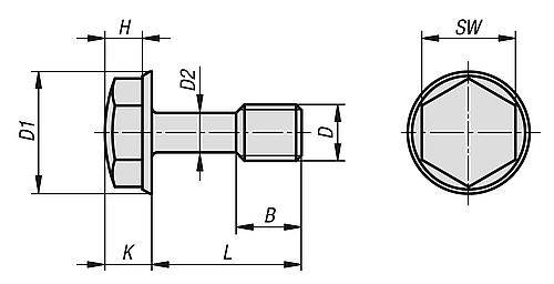 SECHSKANTSCHRAUBE MIT DÜNNSCHAFT, HYGIENIC DESIGN M04X25, B=14, SW=7, EDELSTAHL A4 1.4404 POLIERT-2