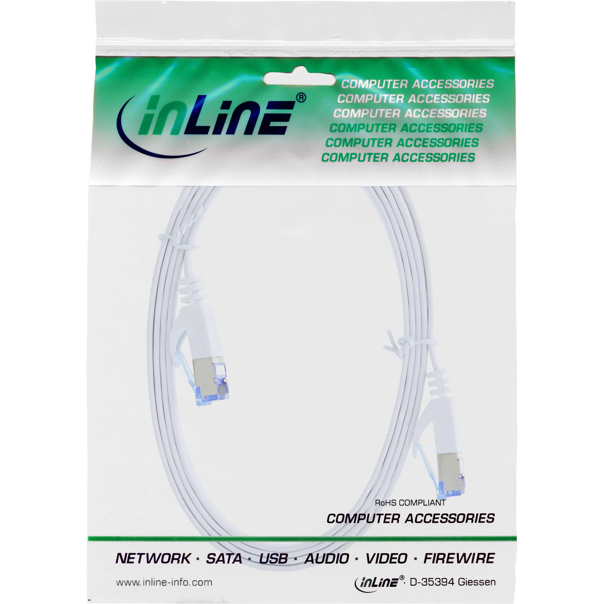 InLine® Patchkabel flach, U/FTP, Cat.6A, weiß, 2 m-6