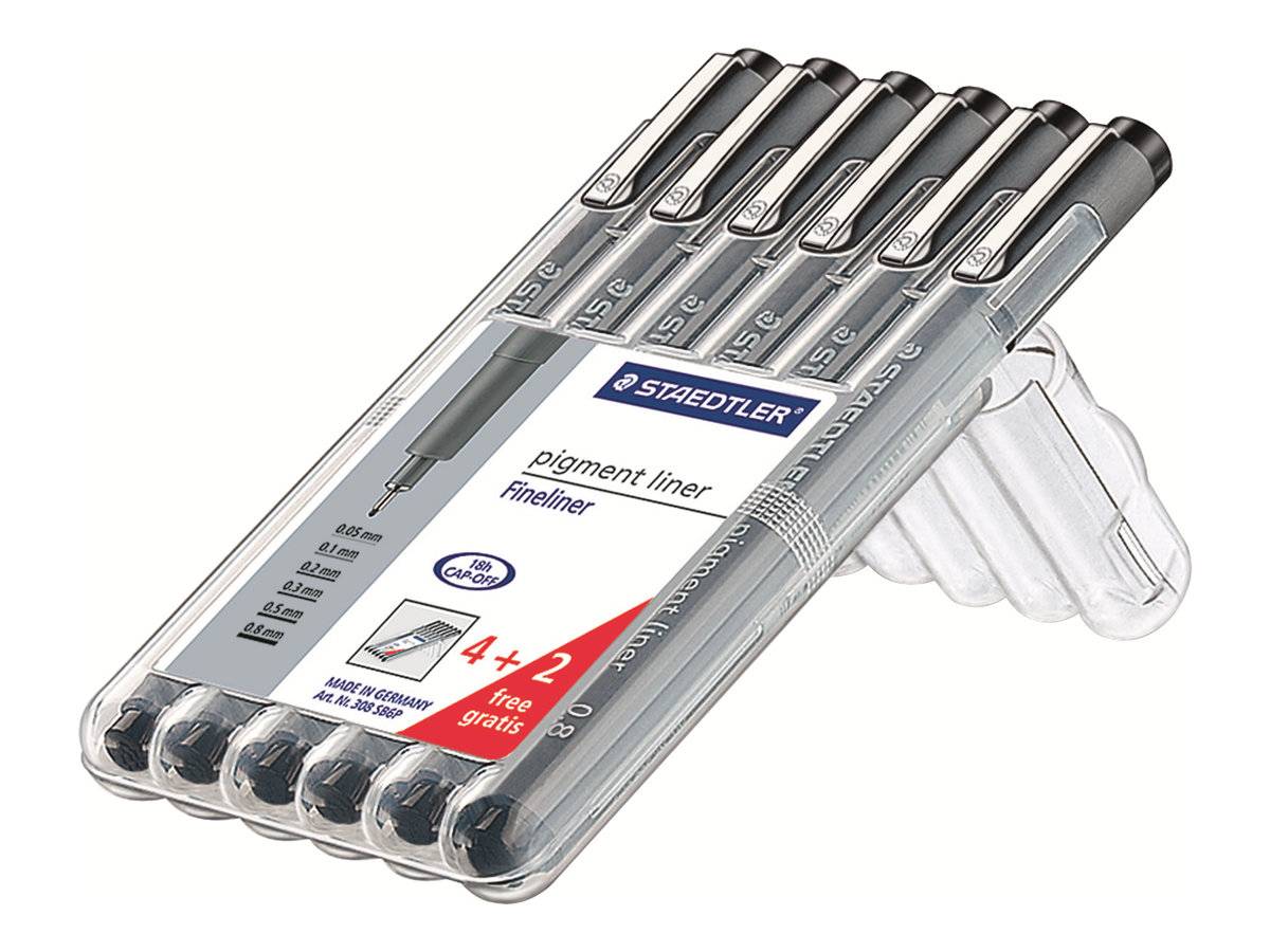 STAEDTLER pigment liner - Fineliner - permanent - Schwarz - Pigmenttinte (Packung mit 6)-3