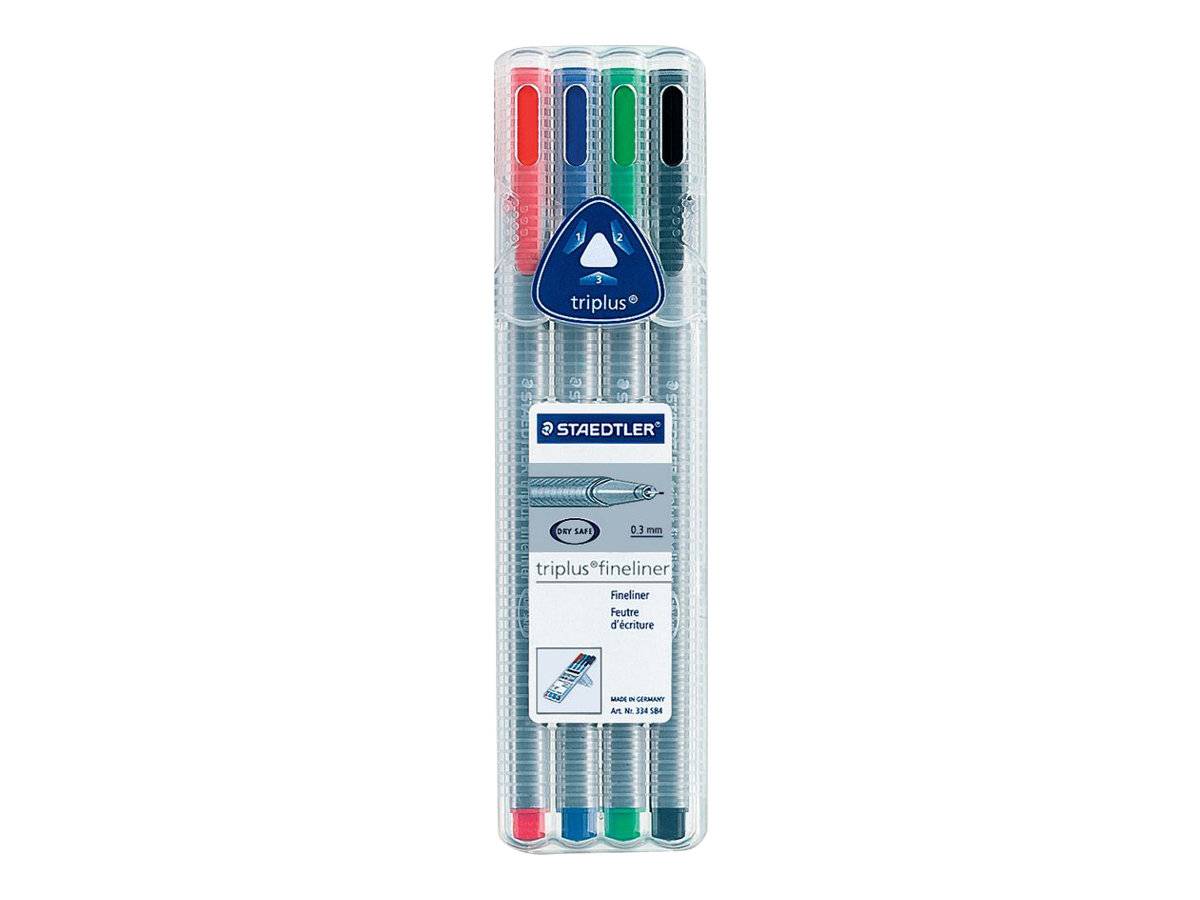 STAEDTLER triplus 334 - Fineliner - Schwarz, Rot, Blau, Grün - wasserbasierte Tinte - 0.3 mm - extrafein (Packung mit 4)-0