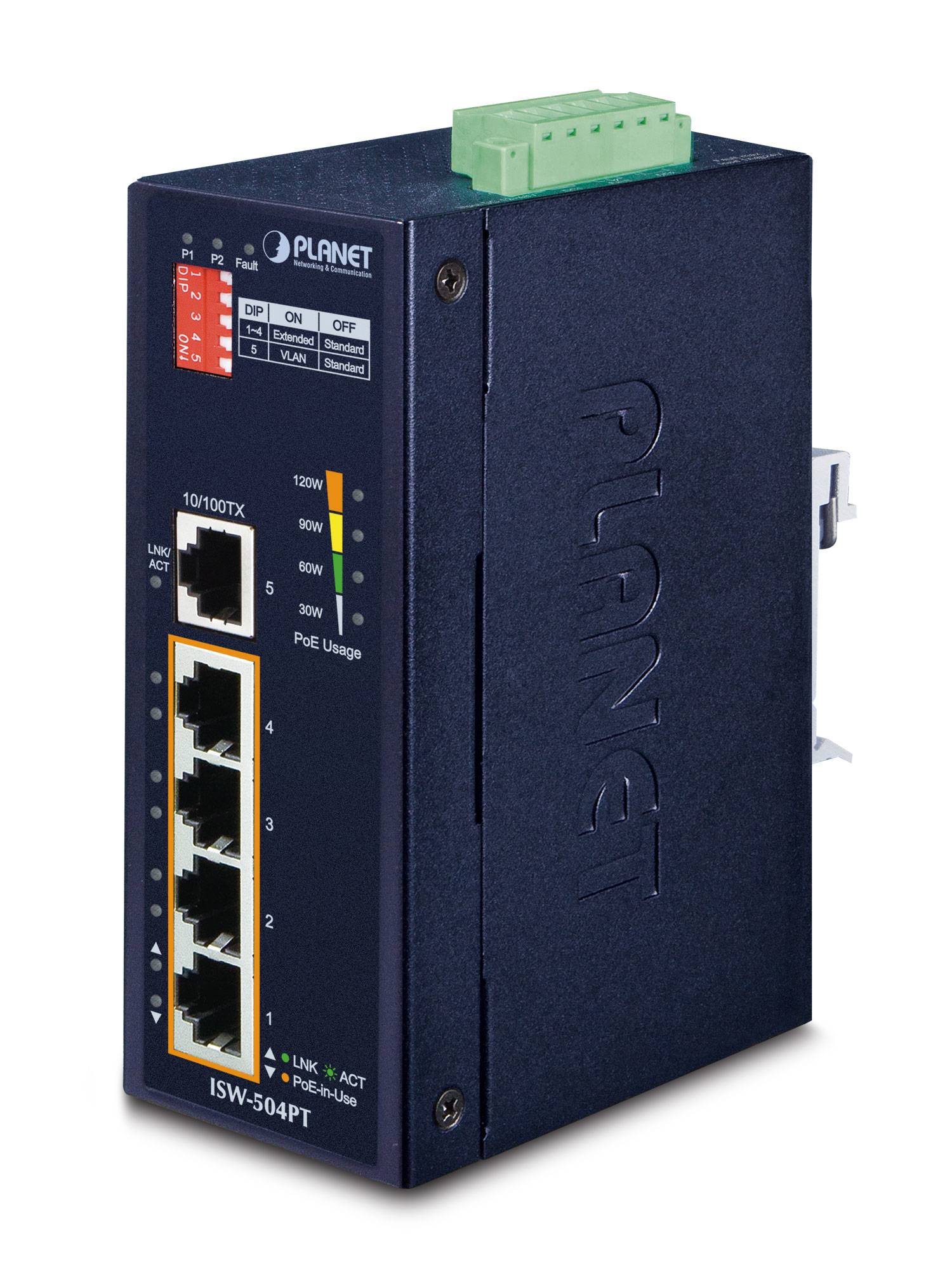 PLANET ISW-504PT - Switch - 4 x 10/100 (PoE) + 1 x 10/100-4