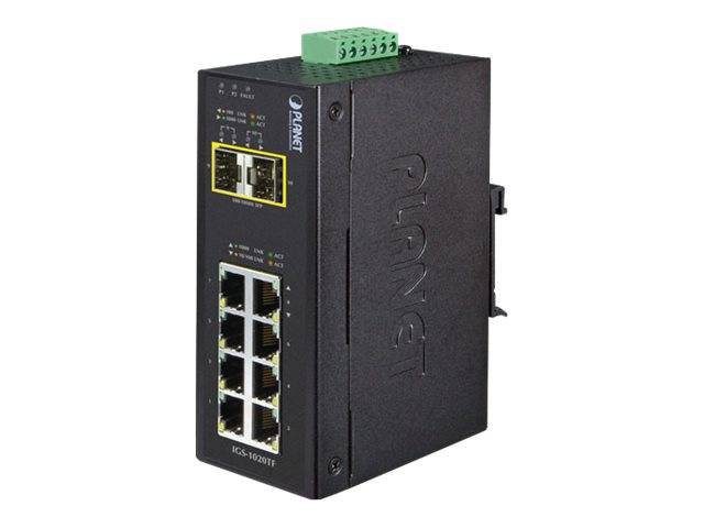 Planet Switch unmanaged 8 x 10/100/1000 + 2 x Gigabit SFP an DIN-Schiene montierbar AC 24 V / DC 12 48 V-0