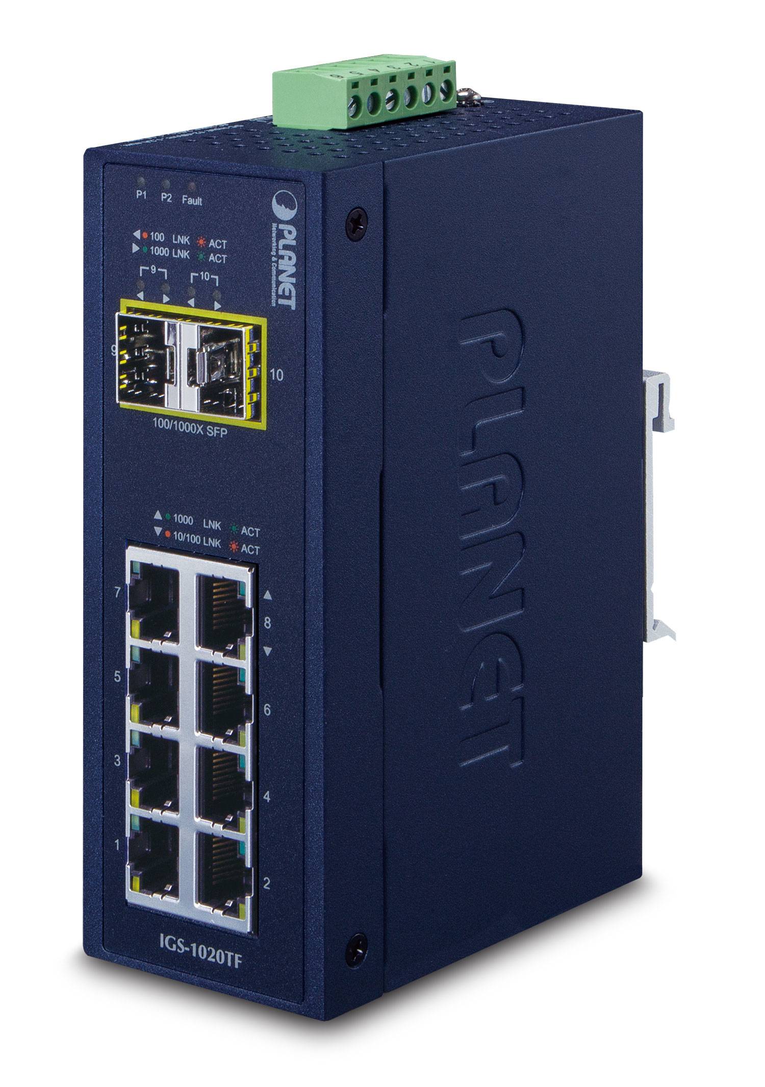 Planet Switch unmanaged 8 x 10/100/1000 + 2 x Gigabit SFP an DIN-Schiene montierbar AC 24 V / DC 12 48 V-6