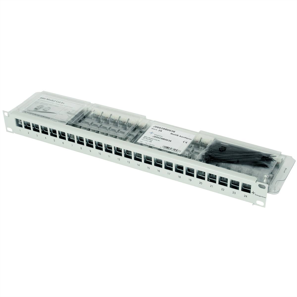 Telegärtner 100007029 24 Port Netzwerk-Patchpanel 483 mm (19") CAT 6a 1 HE Grau Bestückt-3