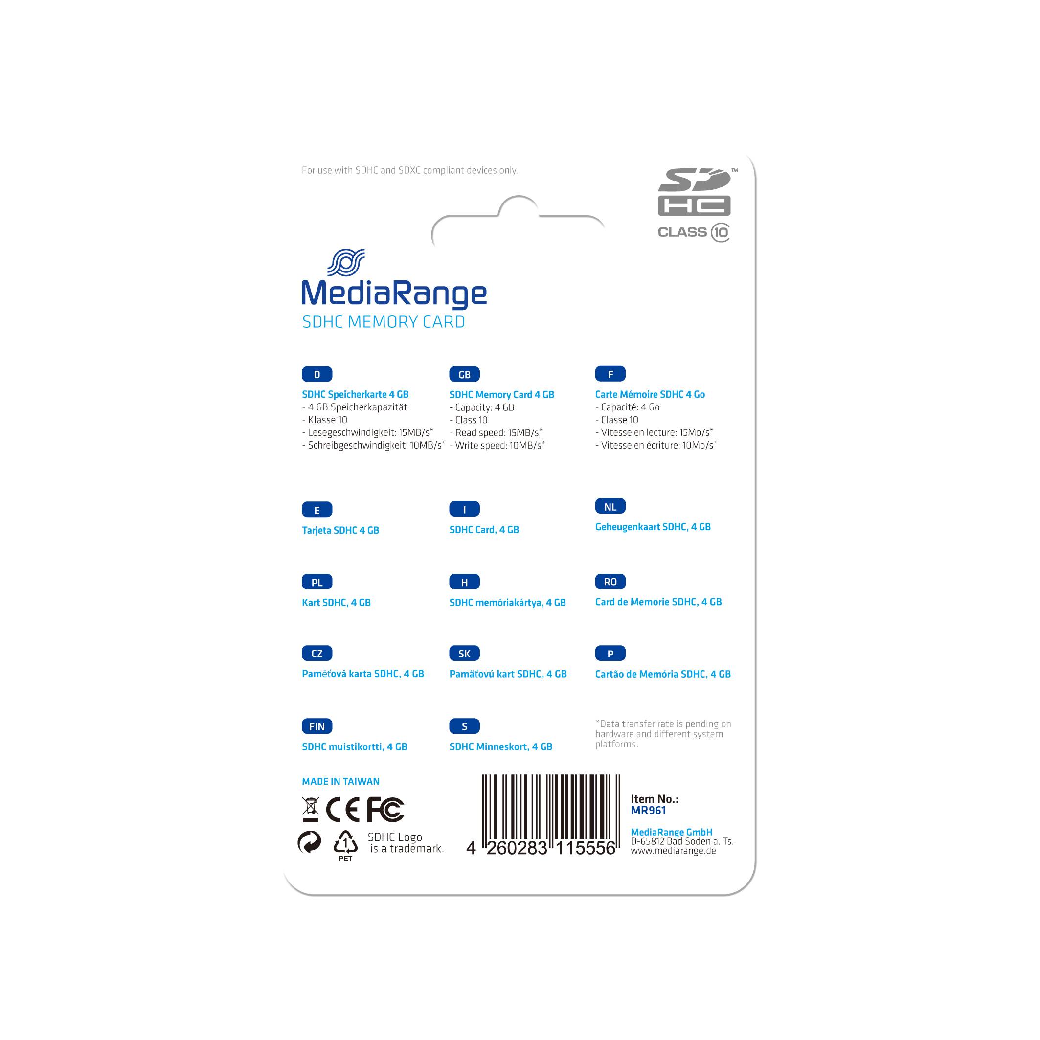 MediaRange - Flash-Speicherkarte - 4 GB - Class 10-6