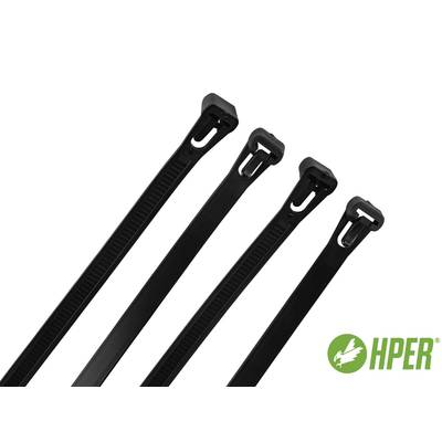 HPER  High Performance Kabelbinder wiederloesbar 300x 4,8 mm schwarz PA6.6, 100 Stueck
