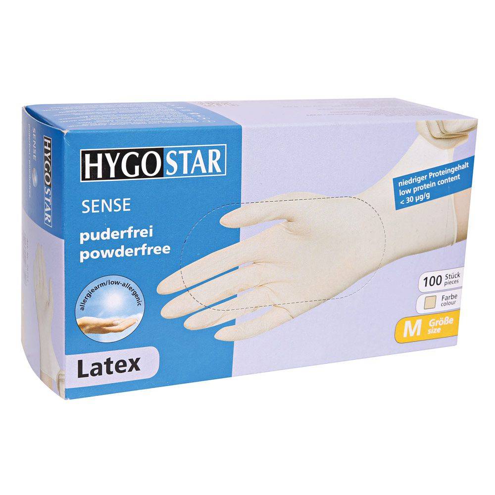 Hygostar Sense Latex-Einweghandschuh puderfrei unsteril (100 Stk.) Farbe: Beige, Gr. 8 (M)-0