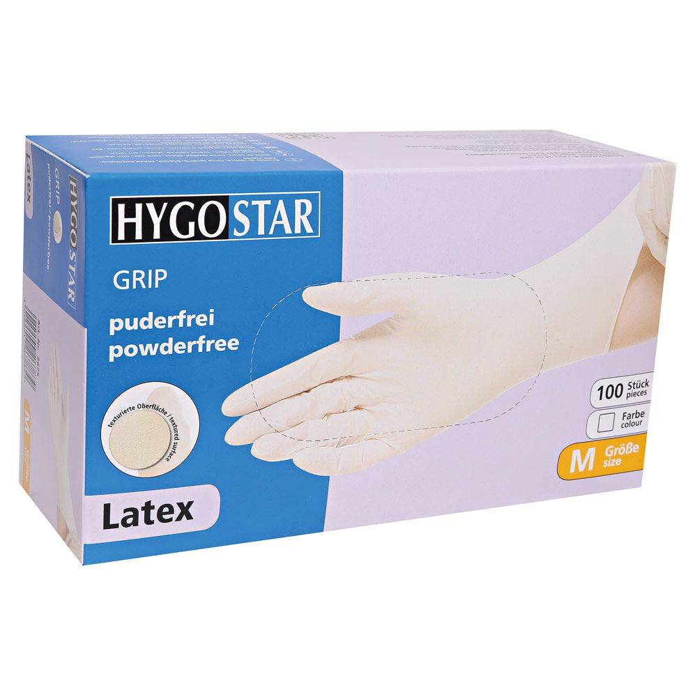 Hygostar Grip Latex-Einweghandschuh puderfrei unsteril (100 Stk.) Farbe: Weiß, Gr. 10 (XL)-0