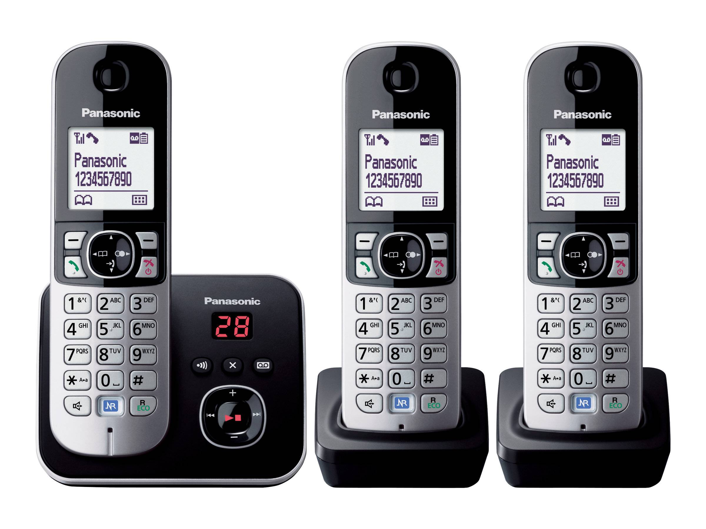 Panasonic KX-TG6823 Trio DECT, GAP Schnurloses Telefon analog Anrufbeantworter Silber, Grau-5