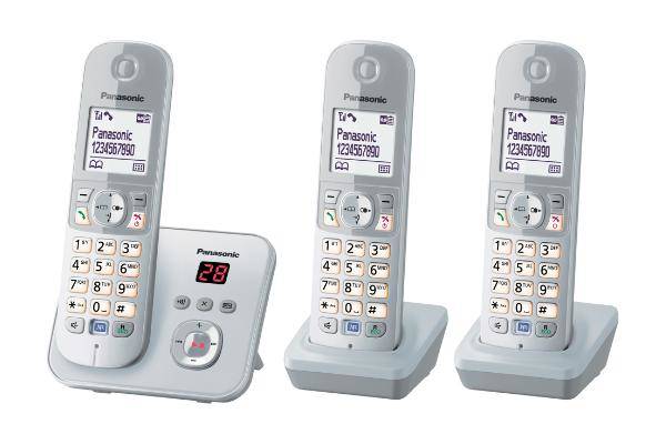 Panasonic KX-TG6823 Trio DECT, GAP Schnurloses Telefon analog Anrufbeantworter Silber, Grau-6