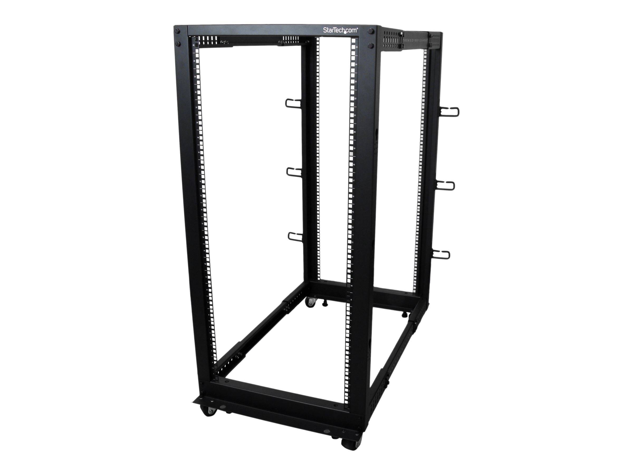StarTech.com Open Frame Rack 25HE - 4 Pfosten Serverschrank - 58 cm - 104 cm tiefenverstellbar mit Rollen / Nivellierfüß-0