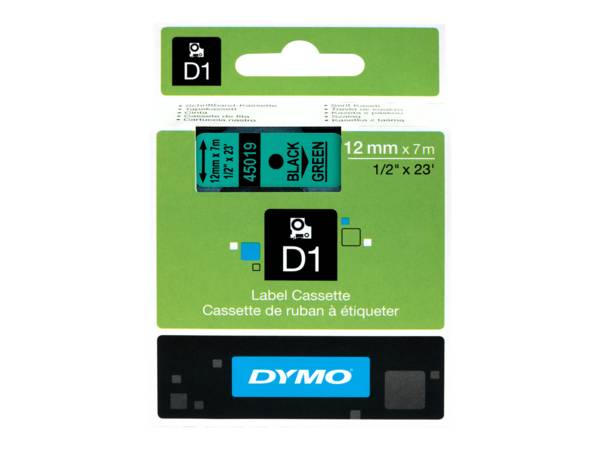 DYMO D1 - Selbstklebend - Schwarz auf Grün - Rolle (1,2 cm x 7 m)