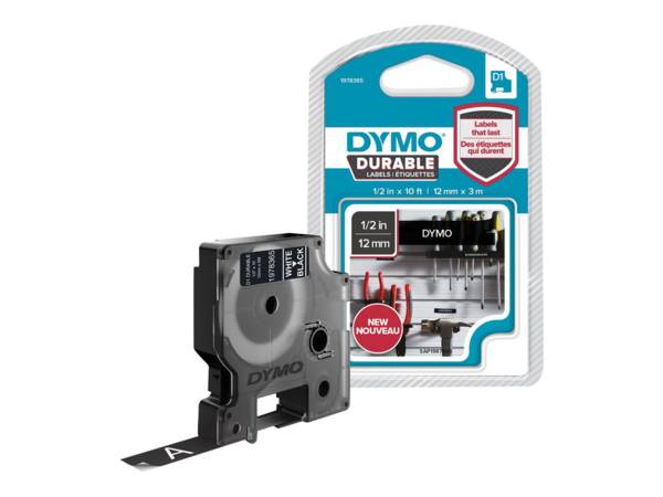 DYMO D1 - Selbstklebend - Weiß auf Schwarz - Rolle (1,2 cm x 3 m)