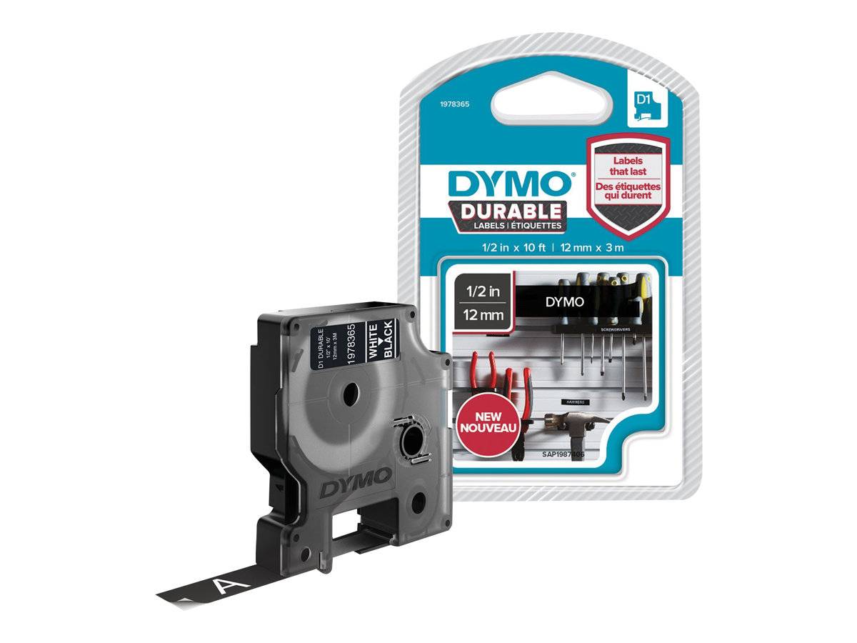 DYMO D1 - Selbstklebend - Weiß auf Schwarz - Rolle (1,2 cm x 3 m)-0