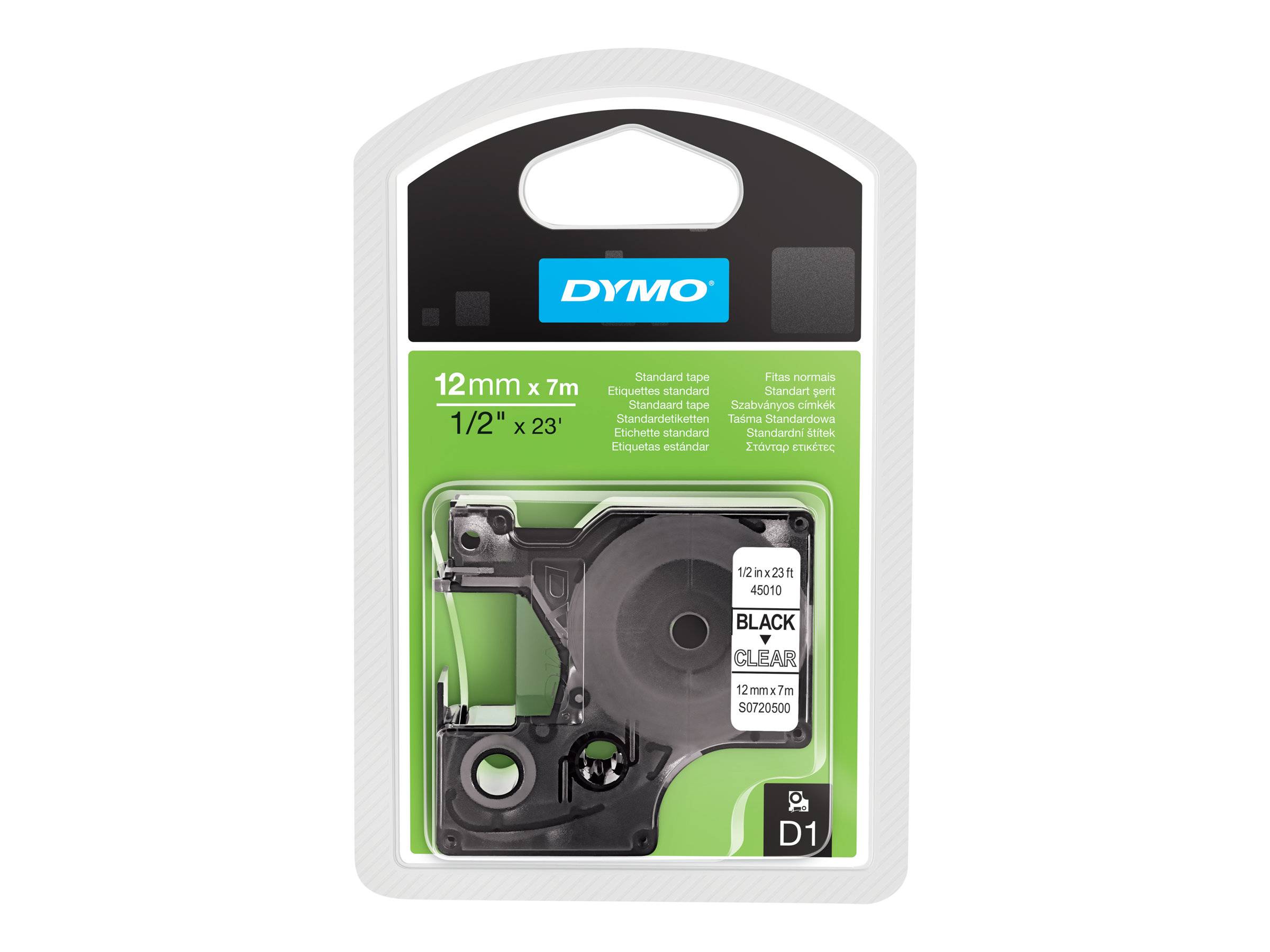 DYMO D1 - Selbstklebend - Schwarz auf Transparent - Rolle (1,2 cm x 7 m)-0