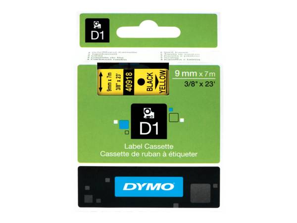 DYMO D1 - Polyester - selbstklebend - Schwarz auf Gelb - Rolle (0,9 cm x 7 m)