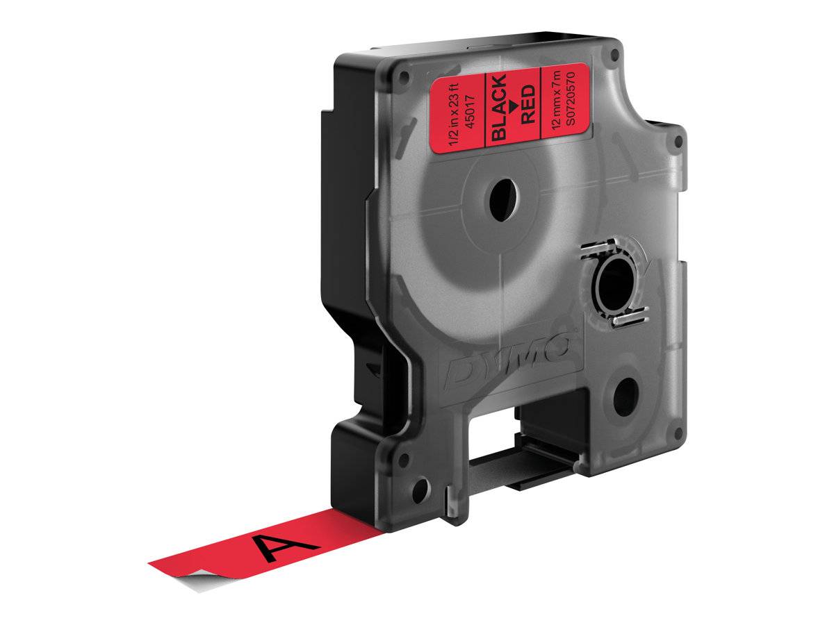 DYMO D1 - Entfernbarer Klebstoff - schwarz auf rot - Rolle (1,2 cm x 7 m)-4