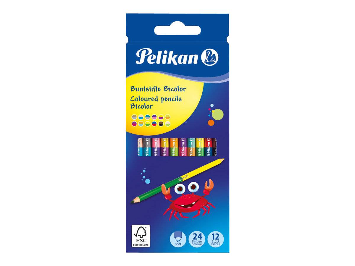 Pelikan Bicolor - Farbstift mit doppelter Spitze - weich - verschiedene Farben - 3 mm - dünn (Packung mit 12)-0
