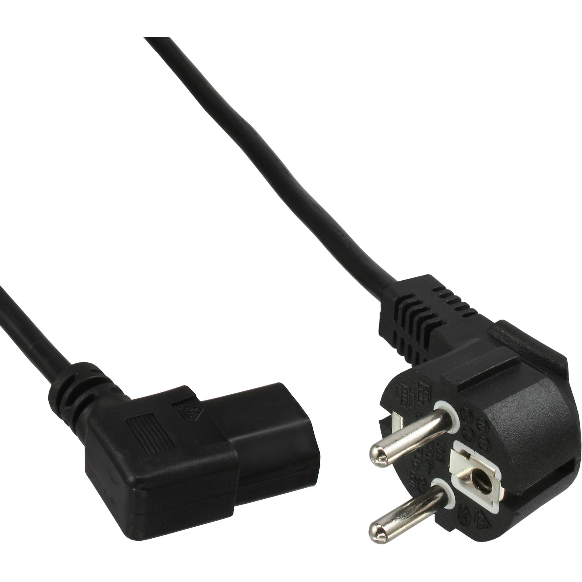 InLine® Netzkabel, Schutzk. gew. / Kaltgerätest. C13 links abgew., 0,5m-5