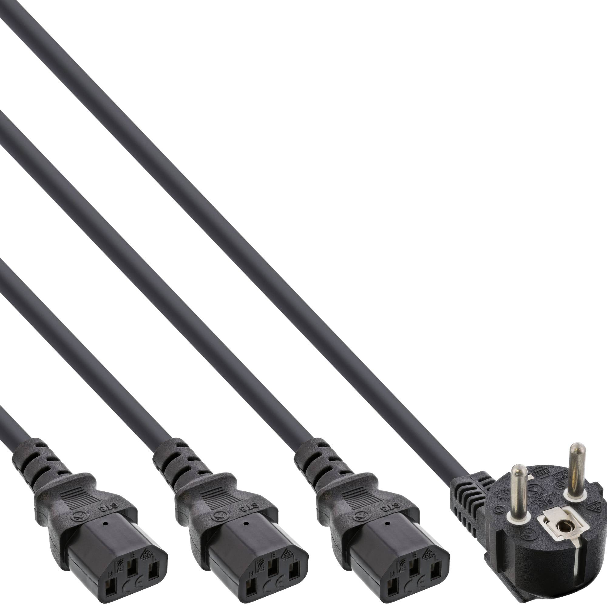 InLine® Netz-Y-Kabel, 1x Schutzkontaktstecker zu 3x Kaltgerätestecker, 1,8m-6
