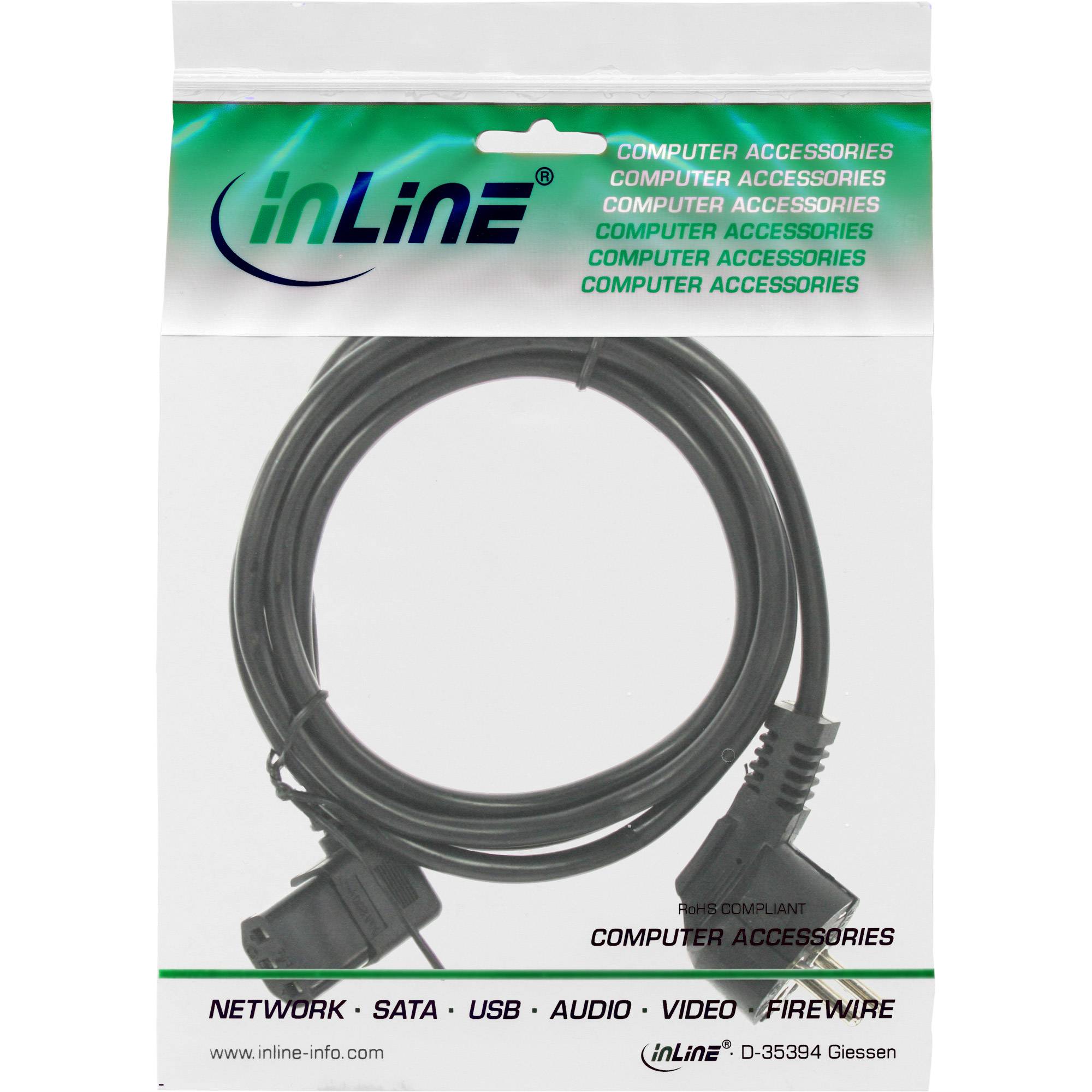 InLine® Netzkabel, Schutzk. gew. / Kaltgerätest. C13 links abgew., 5m-4