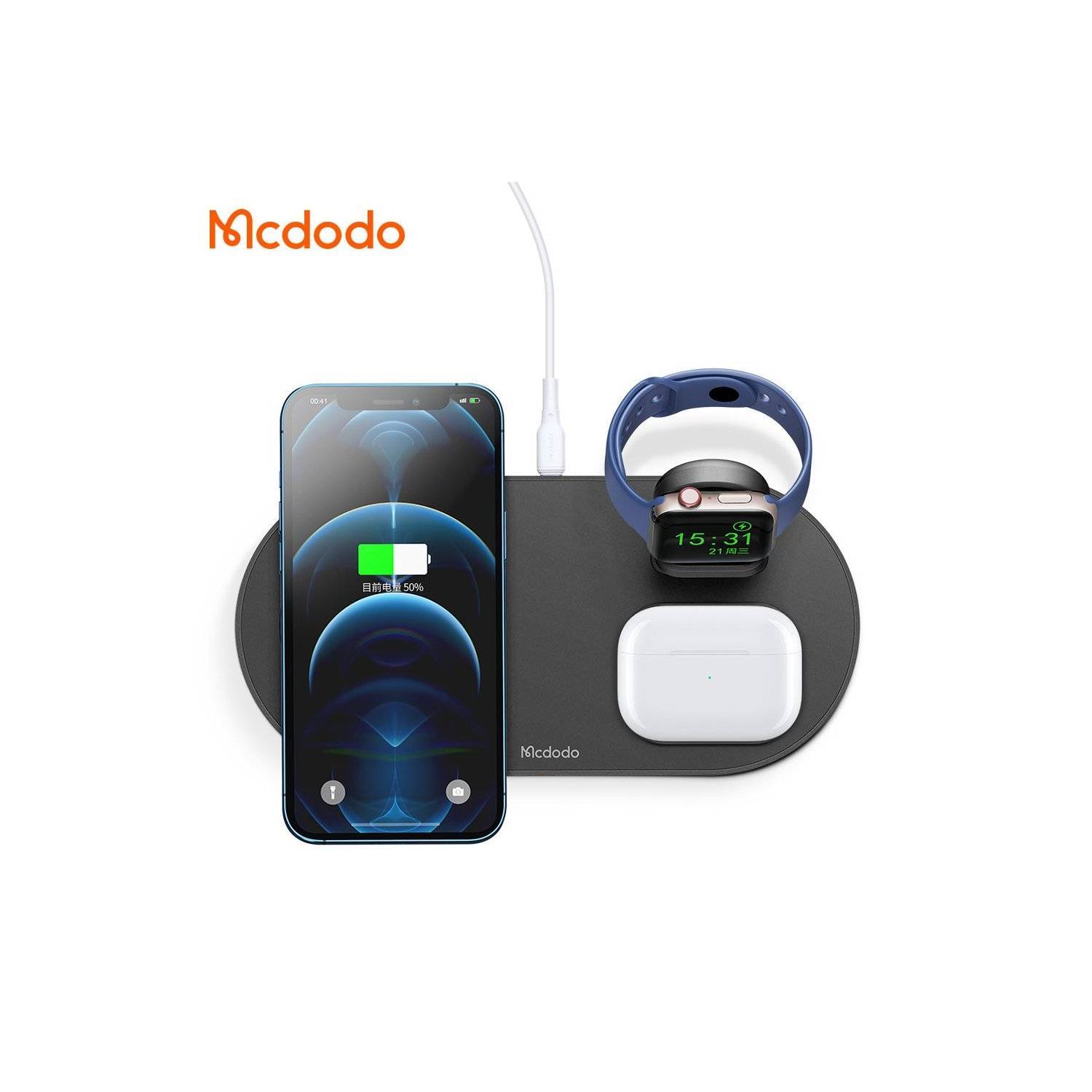Mcdodo 3in1 Magnetisch Wireless Charger Ladestation kompatibel mit Smartphone, Watch, TWS-Kopfhörer, schwarz-0