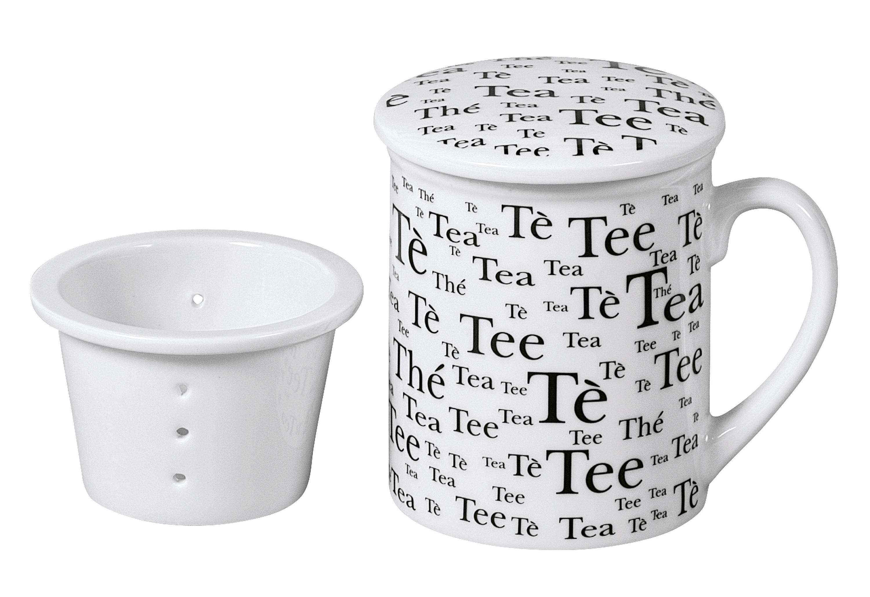 Teebecher Tee mit Deckel und Sieb Porzellan sortiert 300 ml 10,3cm weiß-1