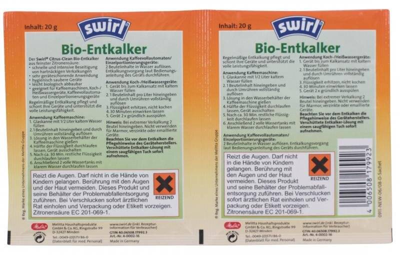 Melitta SDA Bio-Entkalker Doppelbeutel 2x20g Anti Calc Bio Pulver 2x20g