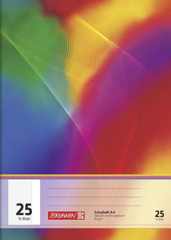 Schulheft, A4, liniert, 30-linig, 25, 16 Blatt, Brunnen-Design