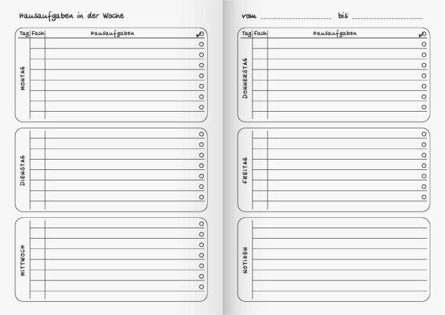 Schulheft Aufgabenheft, A5, liniert, Tageseinteilung, 48 Blatt, 3 Motive sortier-2