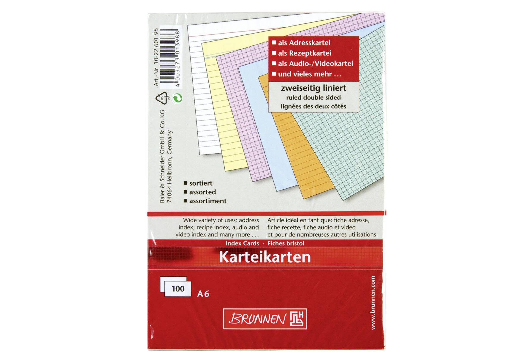 Karteikarte DIN A6 liniert ws 100 St./Pack.-2