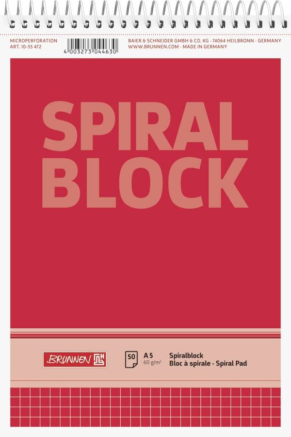 Notizblock Spiralnotizblock, am Kopf spiralisiert, 70 g/qm, A5, kariert, 50 Blat