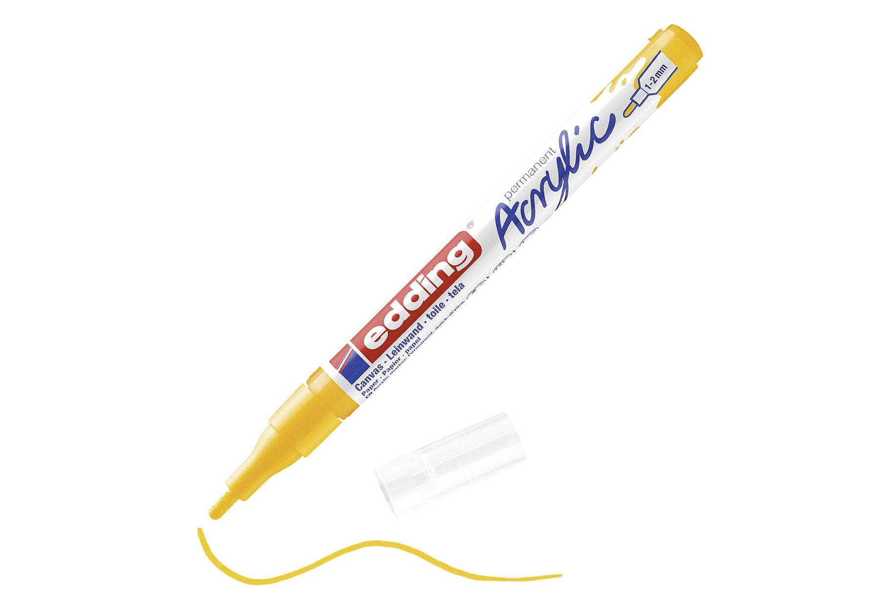 edding 5300 Acrylmarker fein - sonnen-gelb - 1 Acrylstift wasserfest - feine Rundspitze 1-2 mm-2