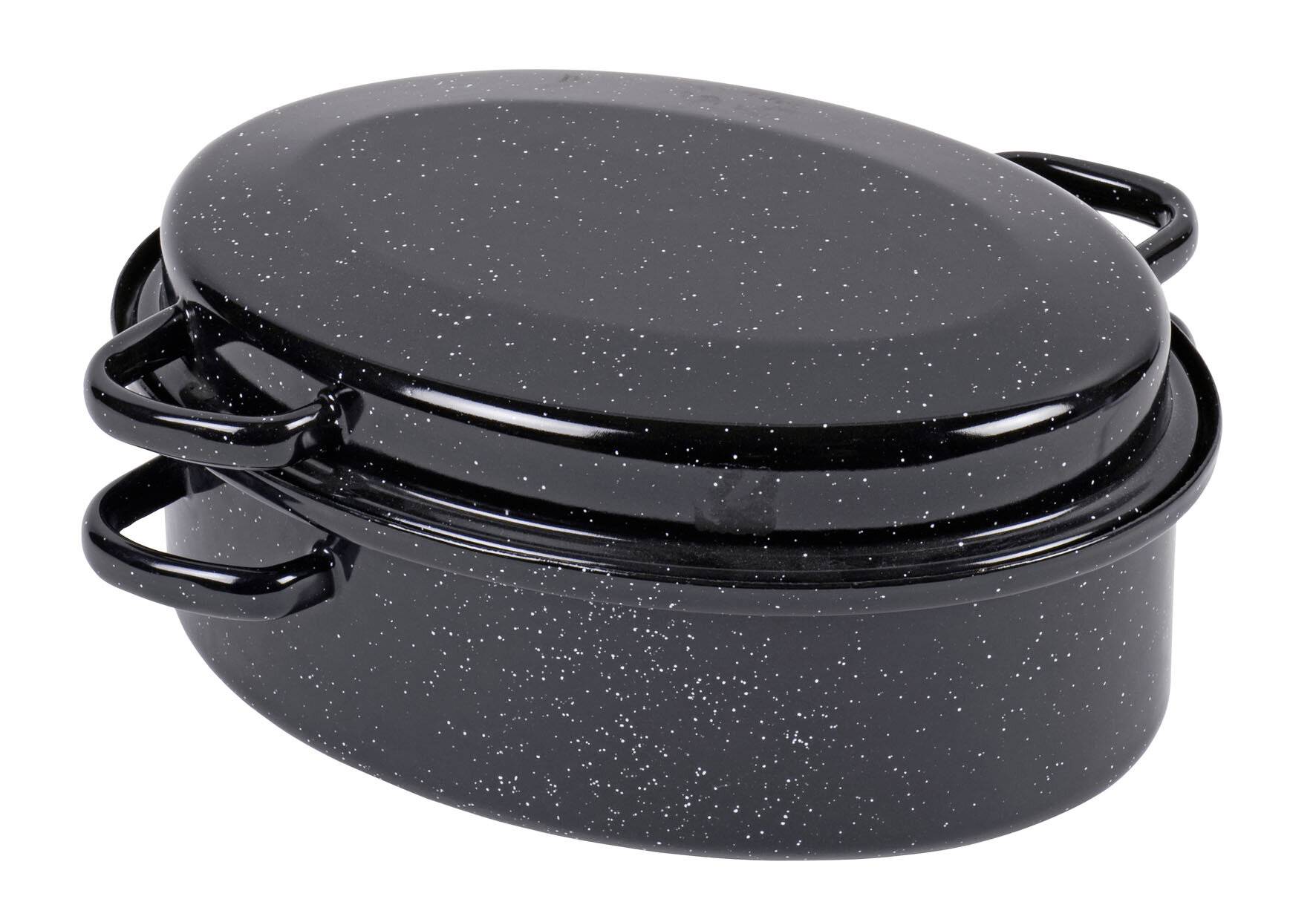 KARL KRÜGER Gänsebräter oval 4,5 l Ø34cm emailliert schwarz/weiß gesprenkelt