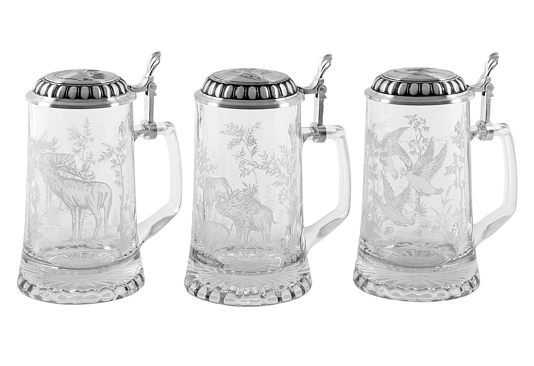 DOMEX Bierseidel Wild mit Zinndeckel 0,5 l 3fach sortiert-0