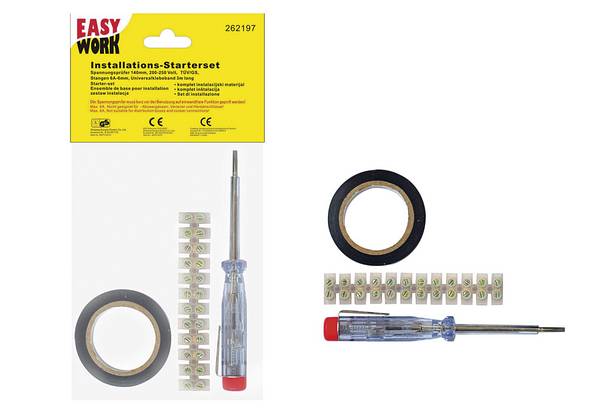 EW Installations-Starterset 3-tlg., mit Phasenprüfer, Isolierband, Lüsterklemmenstreifen