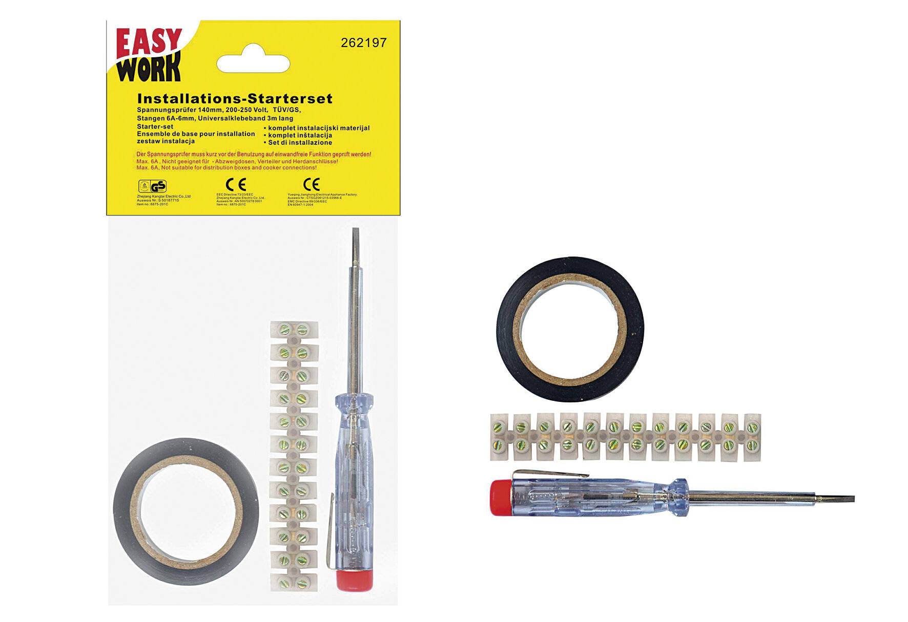 EW Installations-Starterset 3-tlg., mit Phasenprüfer, Isolierband, Lüsterklemmenstreifen-0