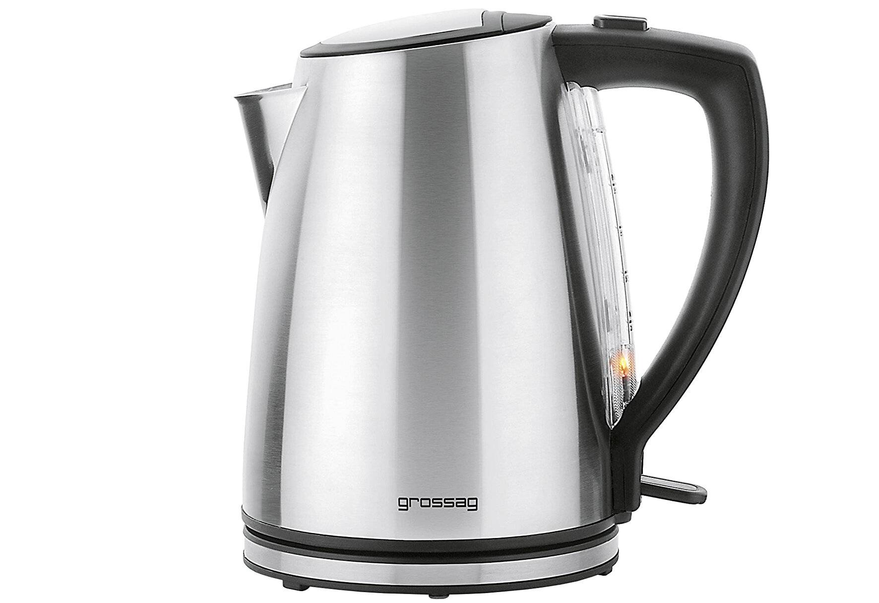 grossag Wasserkocher WK 45 1.2 Liter Edelstahl-Schwarz Abnehmbares Filtersieb 1650