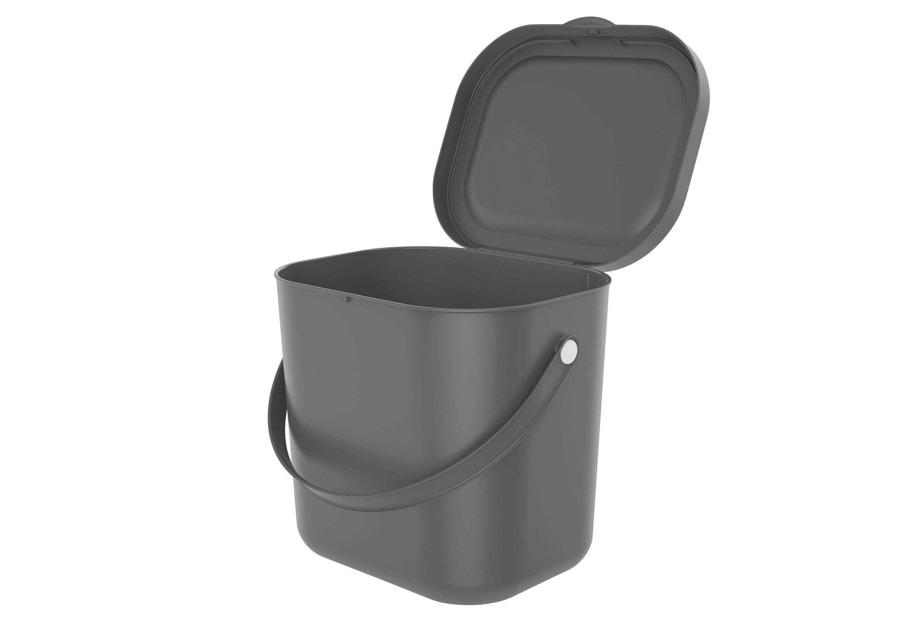 Rotho Albula Biomülleimer 6l mit Deckel für die Küche, Kunststoff (PP) BPA-frei, anthrazit, 6l-0