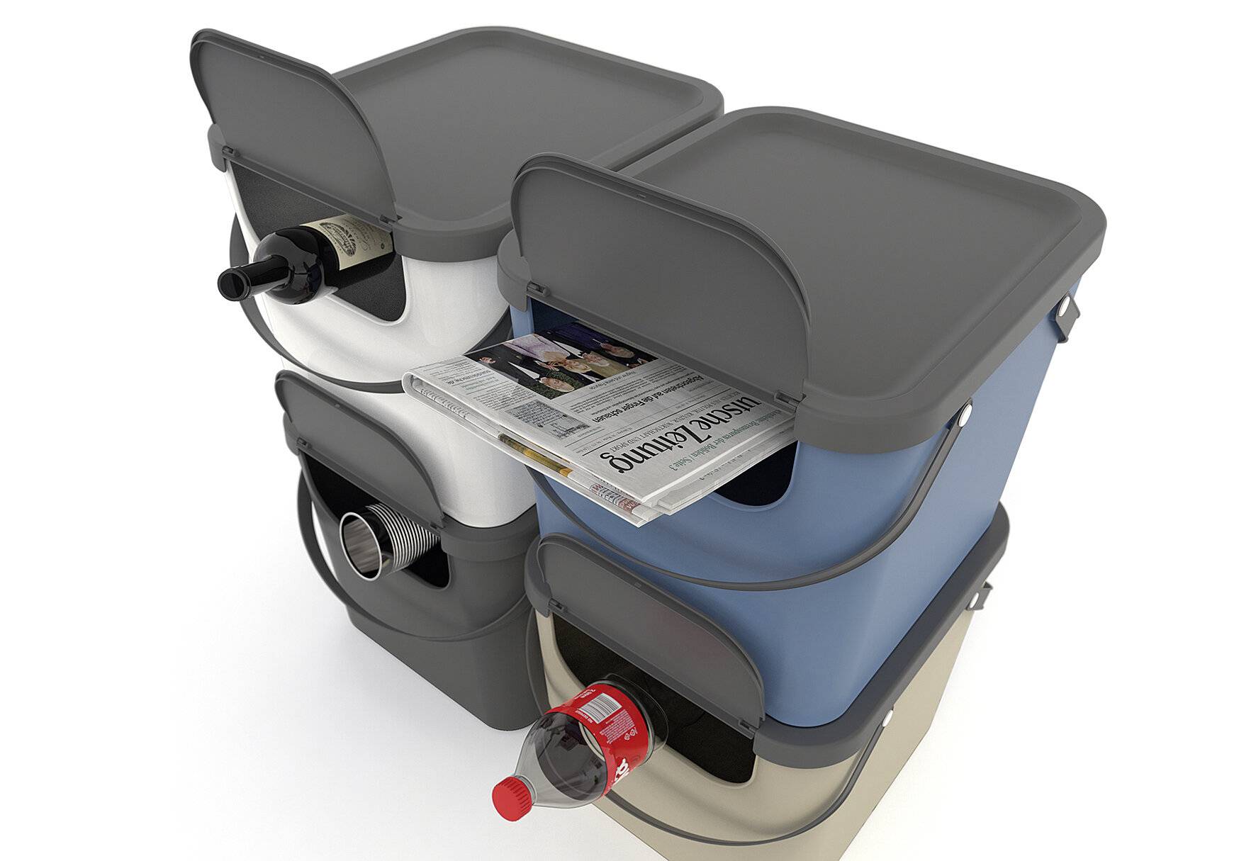 Rotho Albula Mülltrennungssystem 40l für die Küche, Kunststoff (PP) BPA-frei,-2