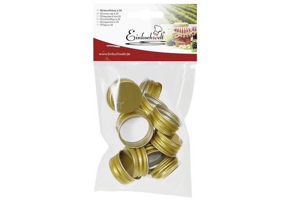 EINKOCHWELT Schraubdeckel PP für Gradhalsflaschen Ø28mm gold 10er Beutel