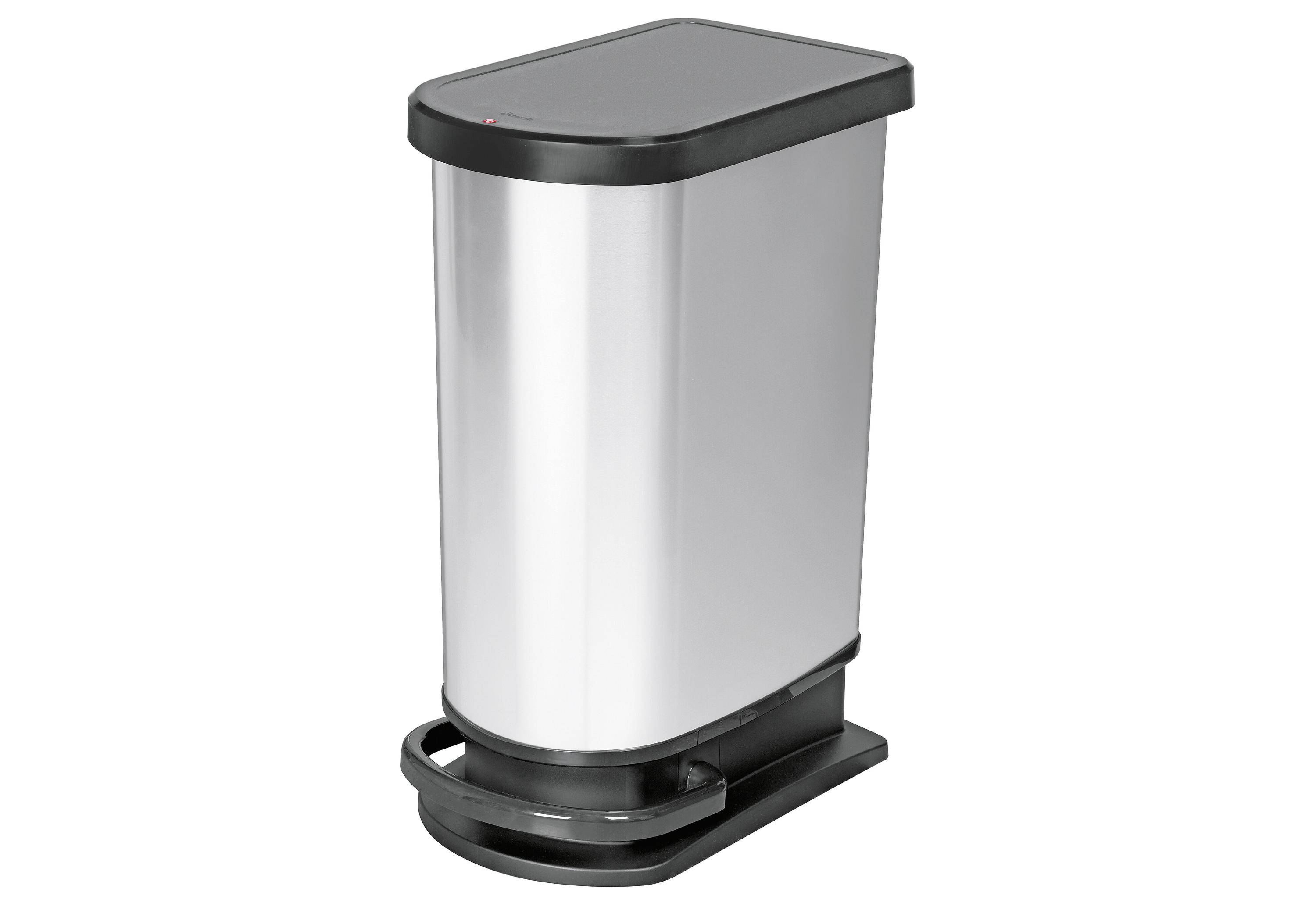 Rotho Paso Mülleimer 50l mit Deckel, Kunststoff (PP) BPA-frei, silber metallic, 50l (44,0 x