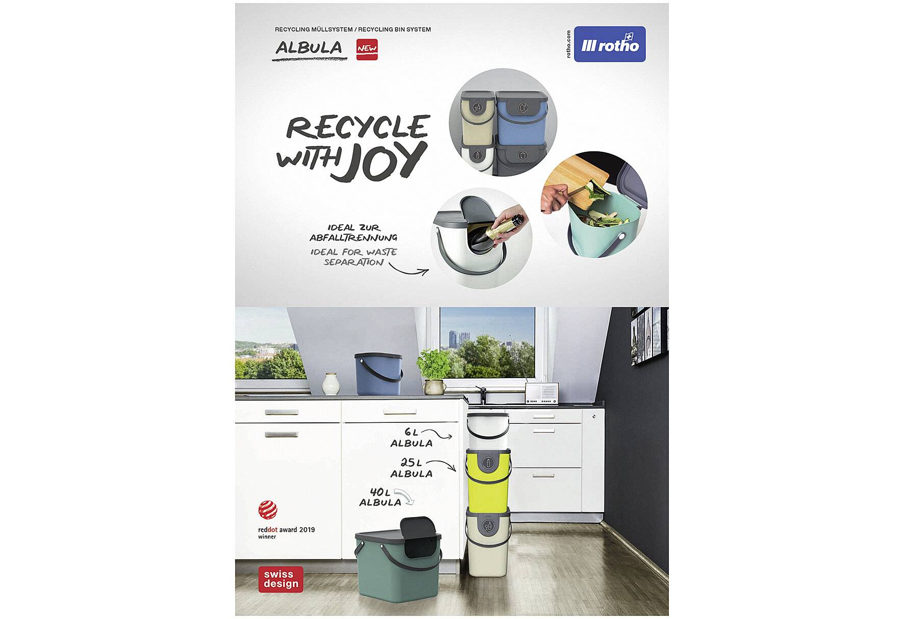 Rotho Albula Mülltrennungssystem 40l für die Küche, Kunststoff (PP) BPA-frei,-4