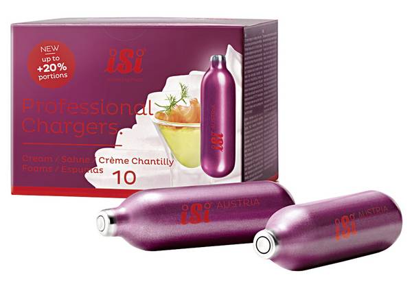 iSi Sahnekapseln für Sahnespender, Professional Charger, 10 Stück, Recycelbare N2O Sahne
